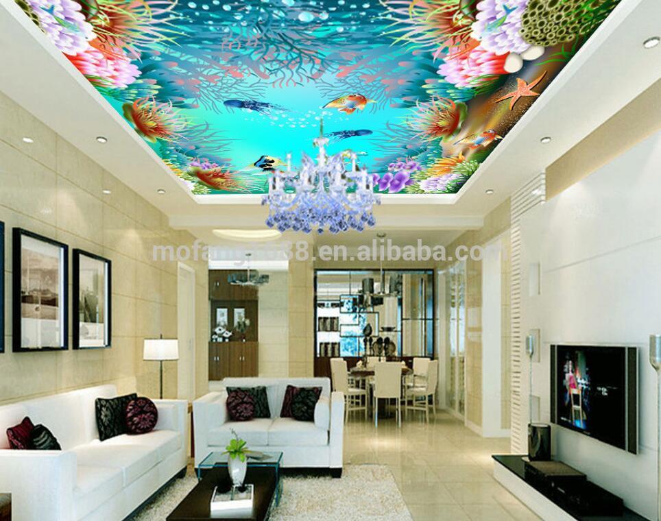 Blue Underwater Sea Wallpaper Home Decoration Exhibition - Green Grass On Ceiling - HD Wallpaper 
