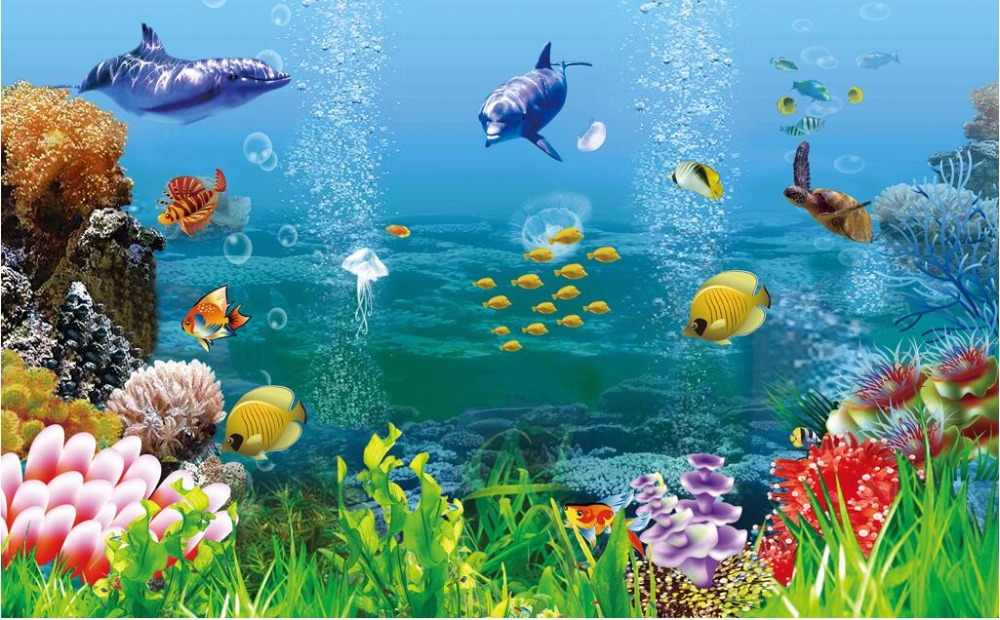 Custom Mural 3d Wallpaper Underwater Reef Fish Scenery - Underwater - HD Wallpaper 