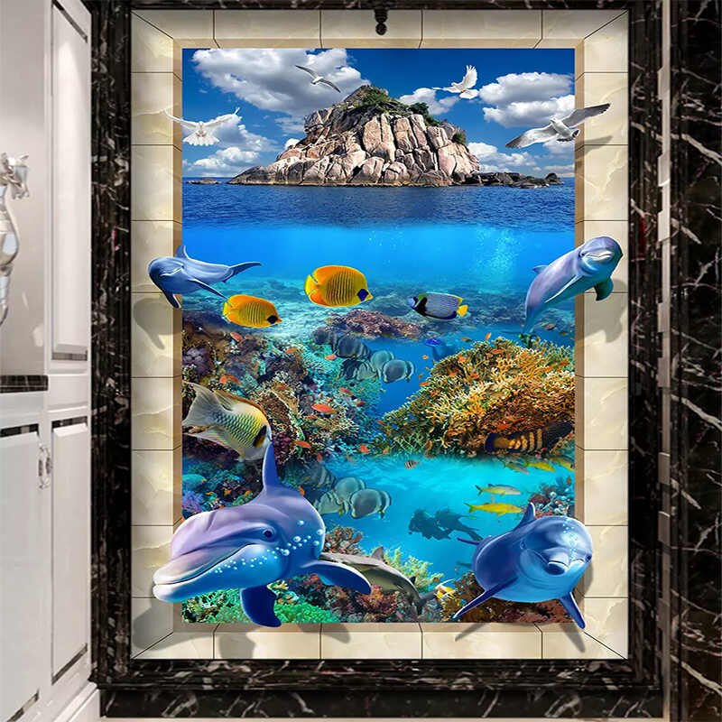 3d Wallpaper Modern Underwater World Dolphin Island - Wallpaper - HD Wallpaper 