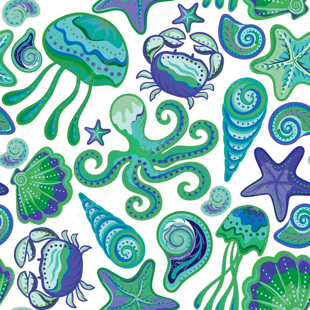 Sea Creature Colored Drawings - HD Wallpaper 