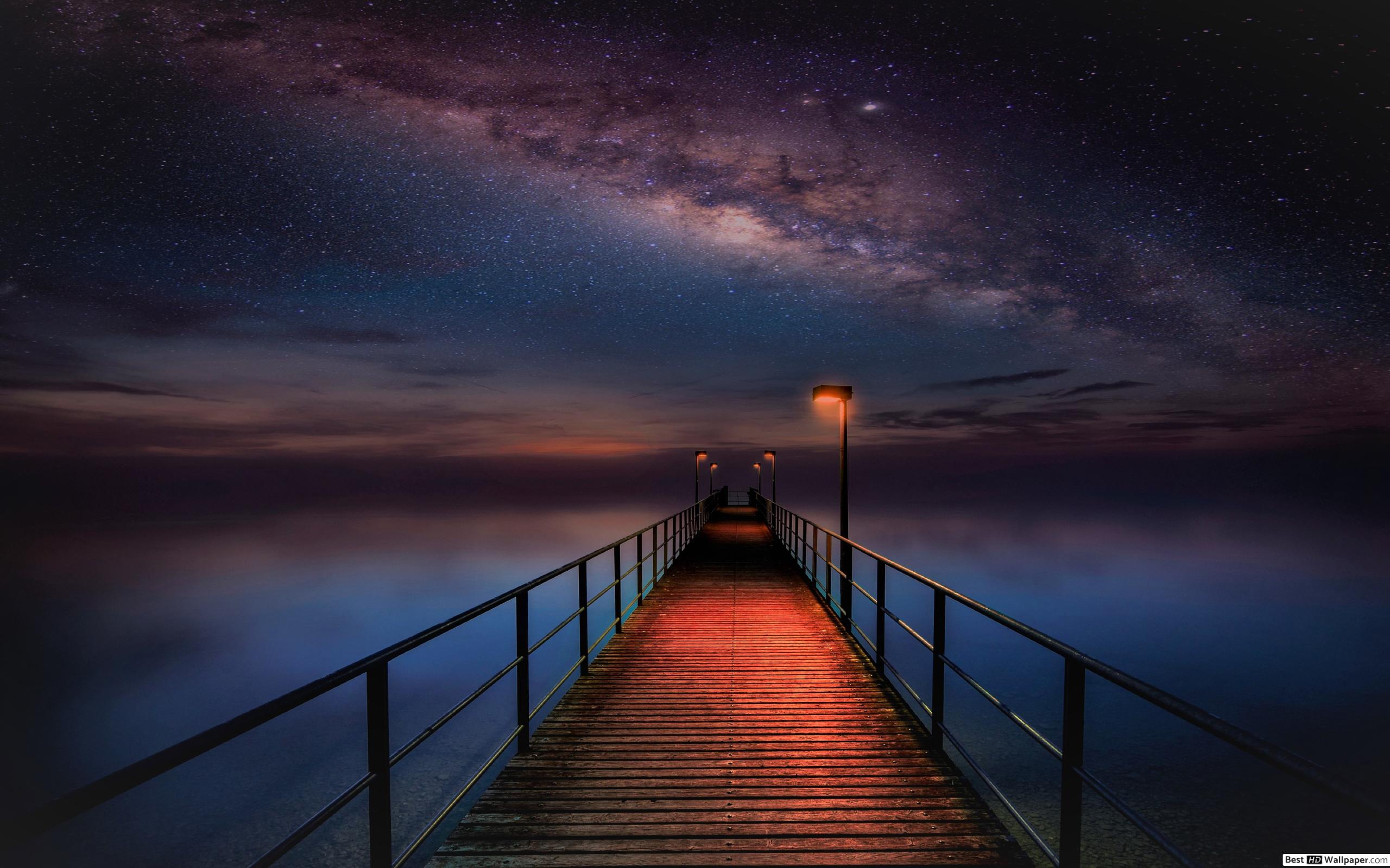 Night Sky Wallpaper Pier - HD Wallpaper 