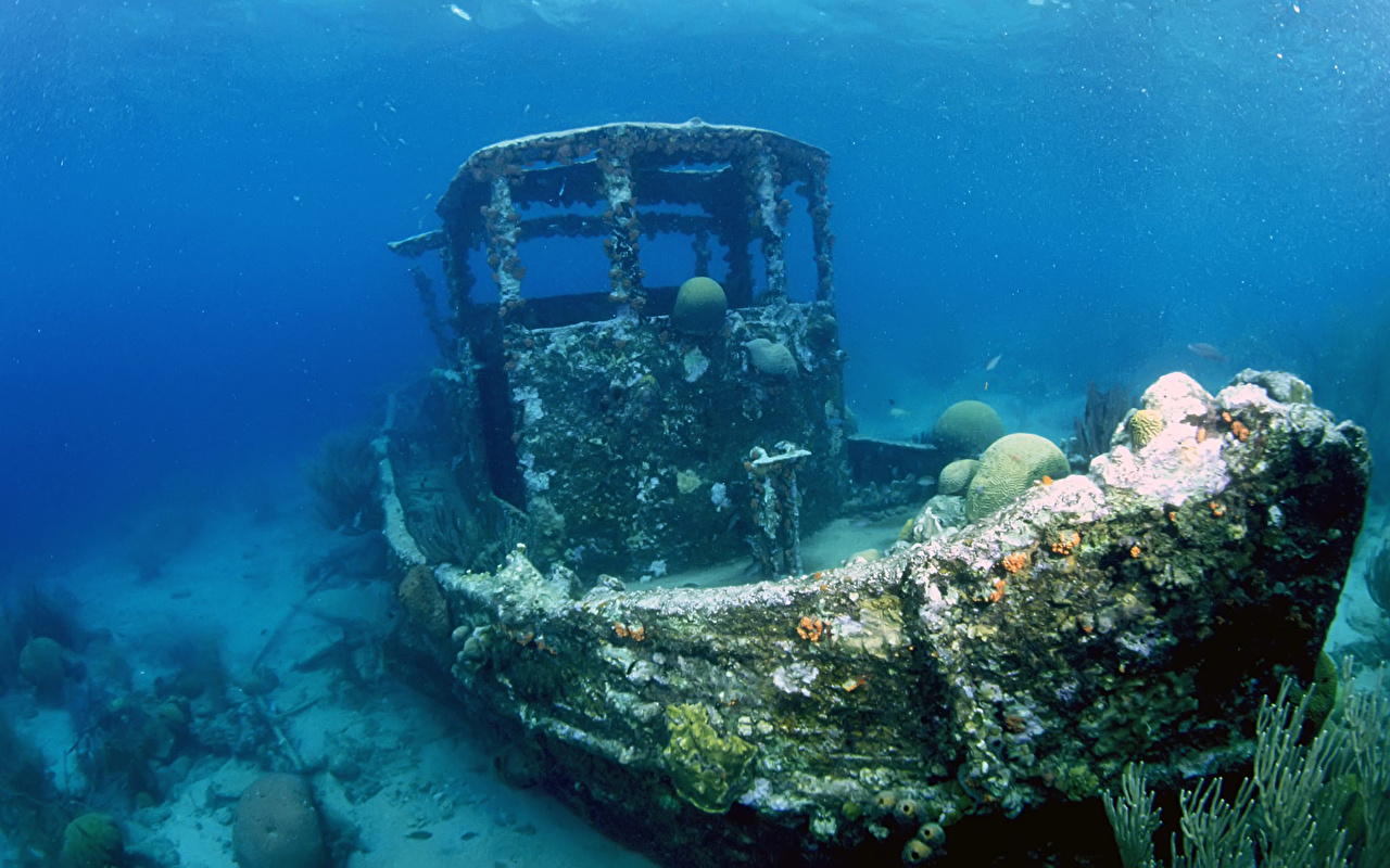 Coral Reef Sunken Ship - HD Wallpaper 