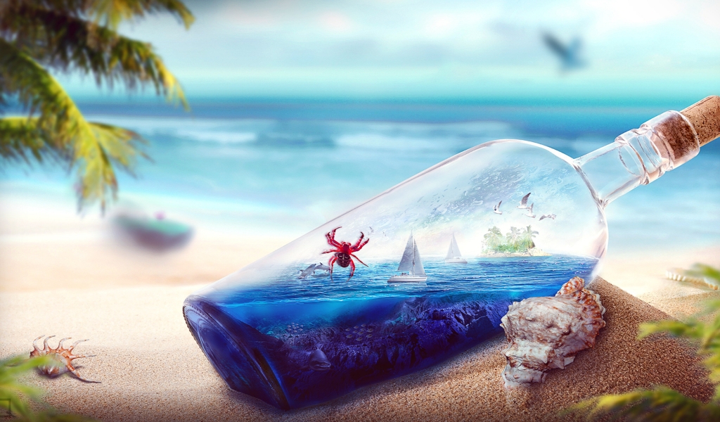 Ocean In A Bottle For 1024 X 600 Widescreen Resolution - High Quality Hd Hd Wallpaper Download - HD Wallpaper 