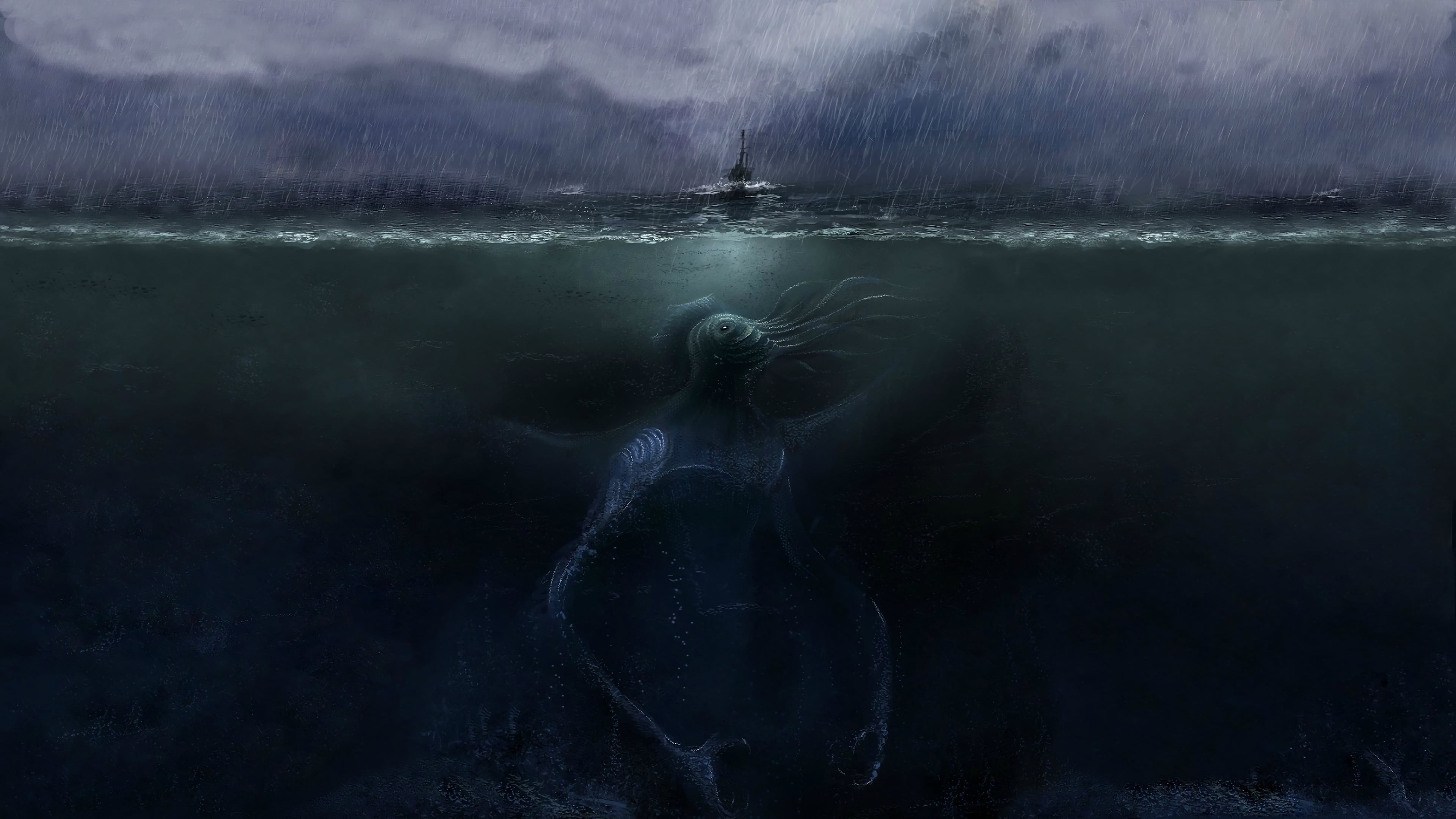 Sea Monster Under Boat - HD Wallpaper 