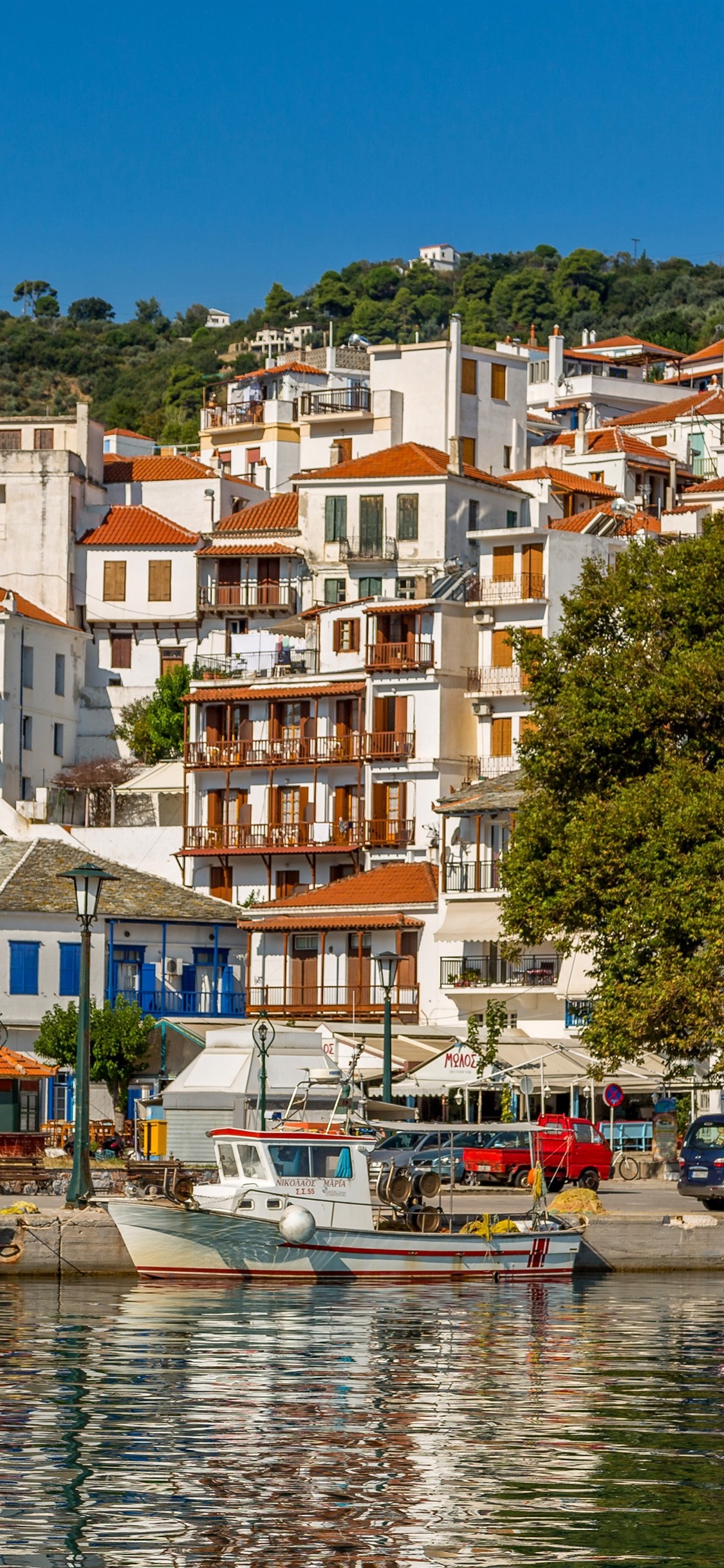 Iphone Wallpaper Greece, Skopelos, Pier, City, Boats - Iphone X Wallpaper Greece - HD Wallpaper 