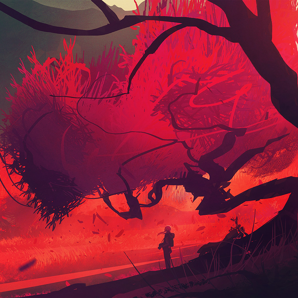 Red Trees Wallpaper Art - HD Wallpaper 