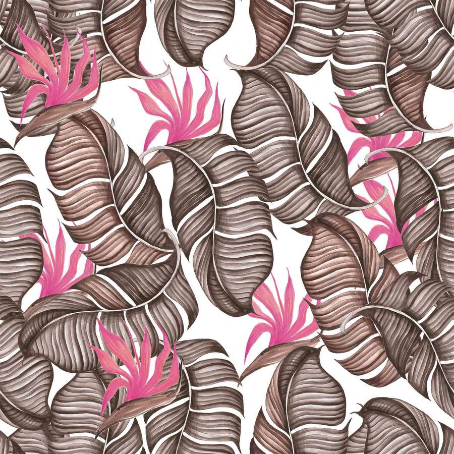 Banana Leaf Wallpaper Mural Brown And Pink - Illustration - HD Wallpaper 