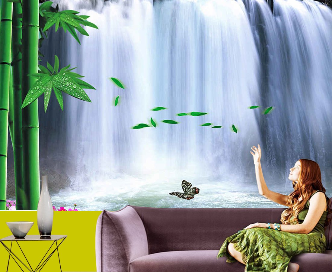 Waterfall And Bamboo - HD Wallpaper 
