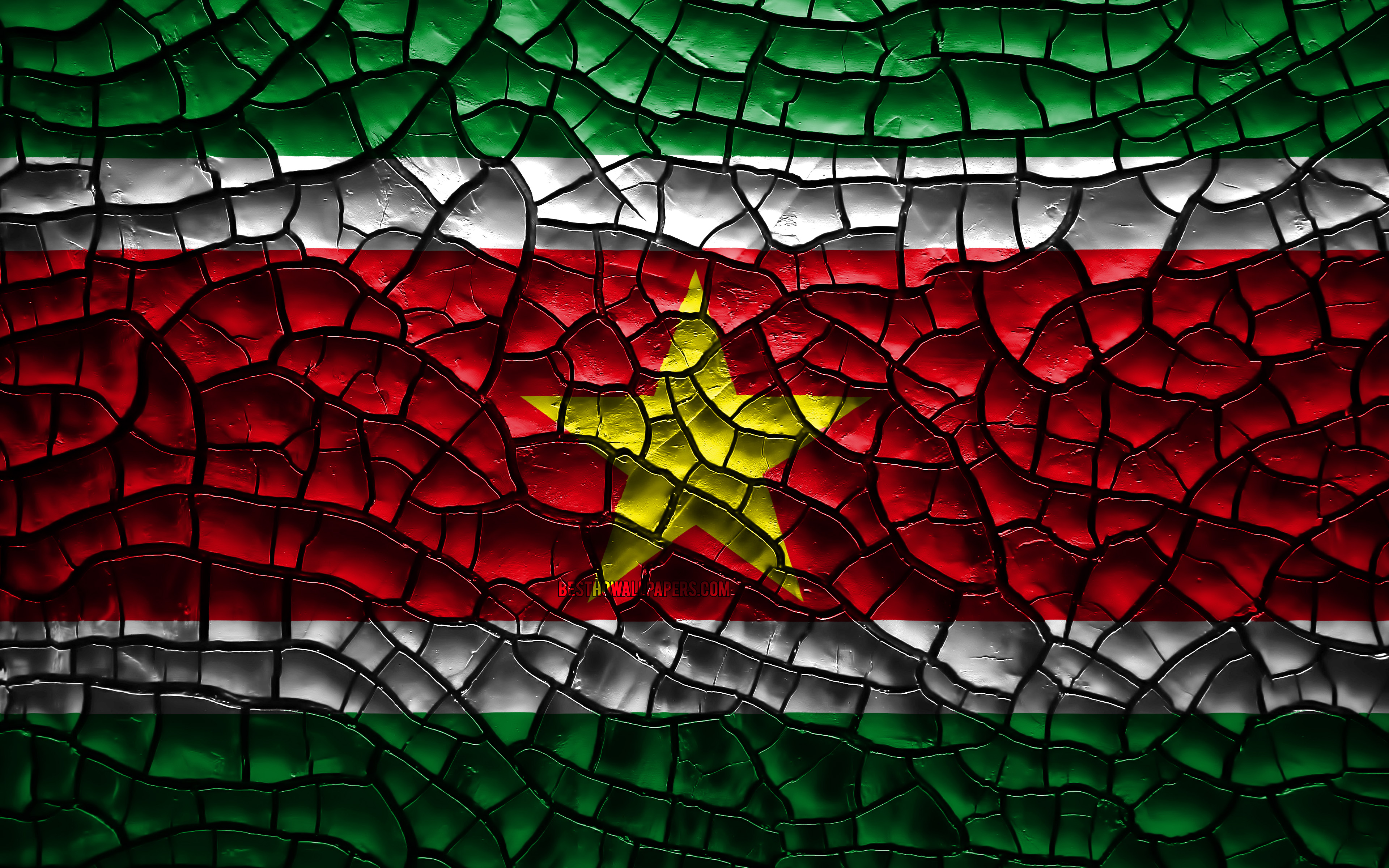 Flag Of Suriname, 4k, Cracked Soil, South America, - Flag - HD Wallpaper 