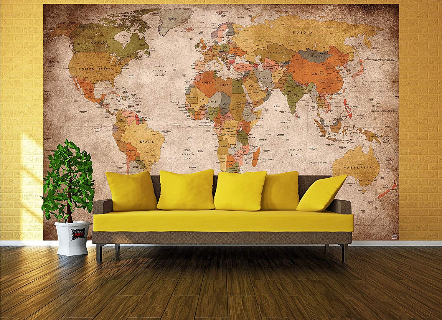 Great Art Retro World Map Wallpaper 336 Cm X 238cm - HD Wallpaper 