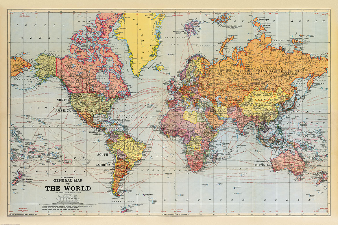 Stanfords General Map Of The World - HD Wallpaper 