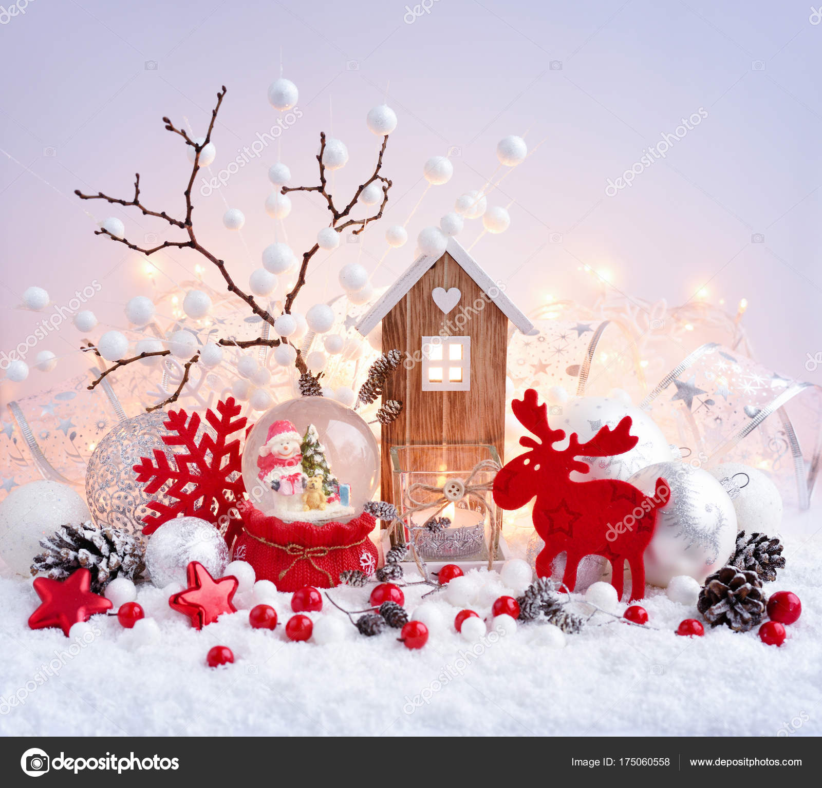 Christmas Lights Decorations With Snow - HD Wallpaper 