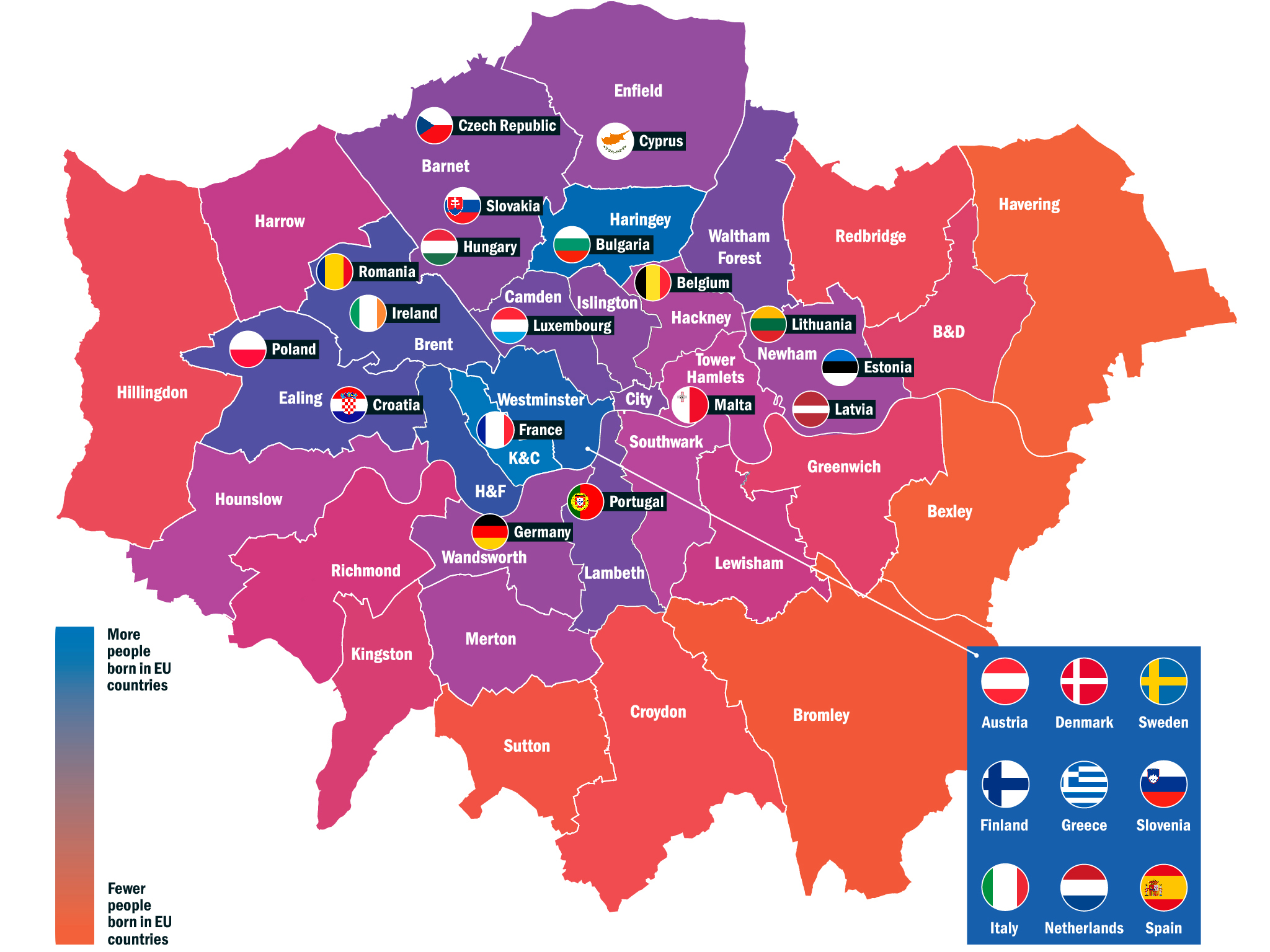 Europeans In London - London Boroughs Population Map - HD Wallpaper 