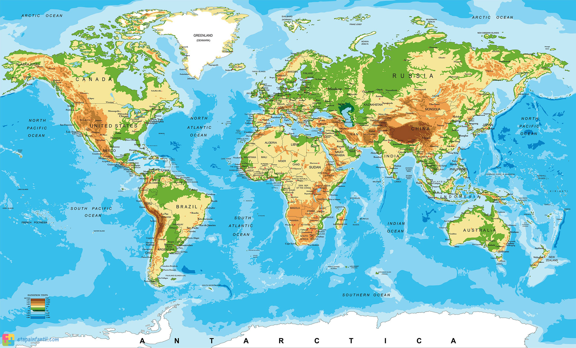 Detailed Physical Map Of The World - HD Wallpaper 