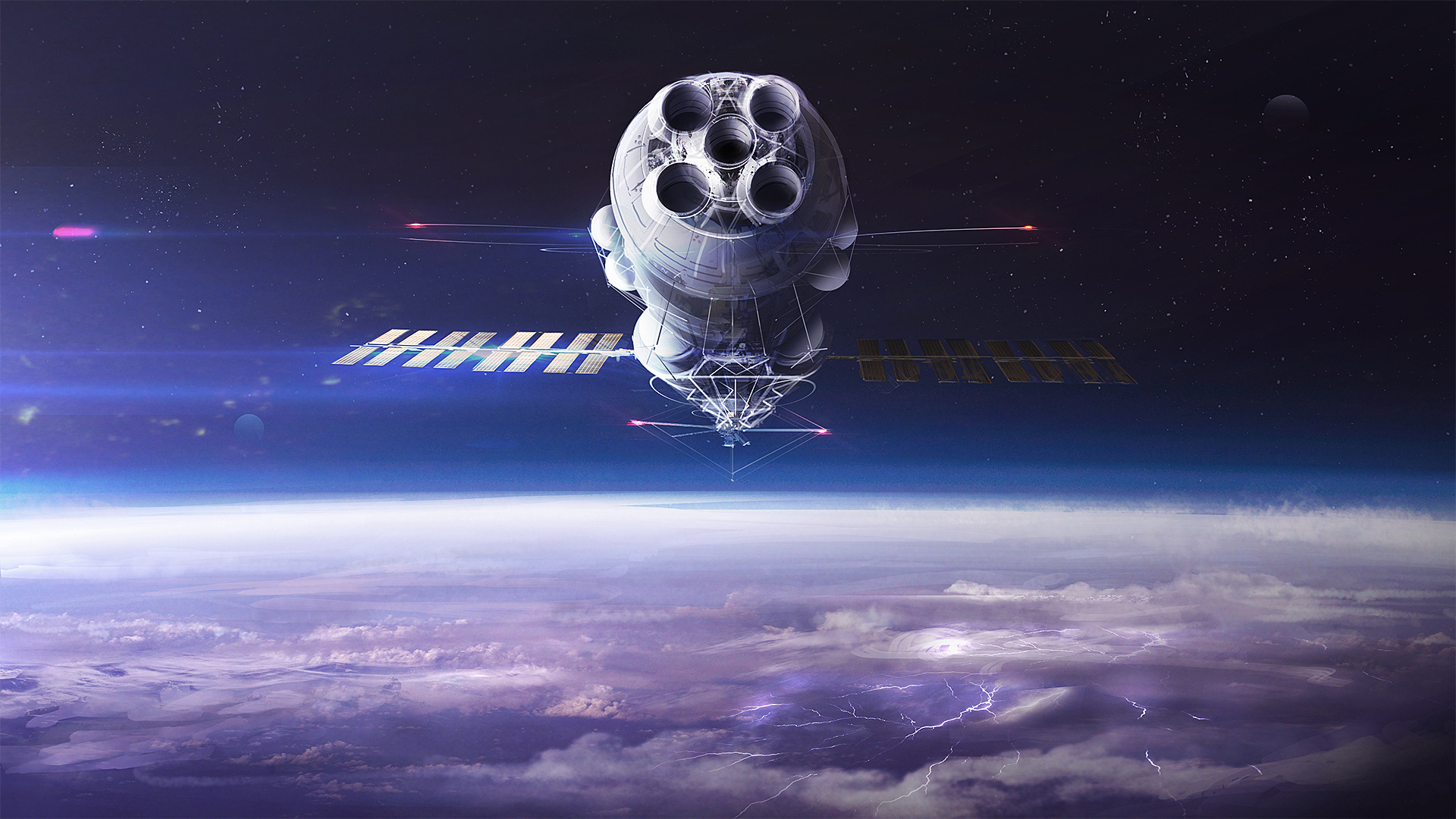 Command Spaceship, Space, Satellite, Clouds, Wallpaper - Satellite Fantasy - HD Wallpaper 