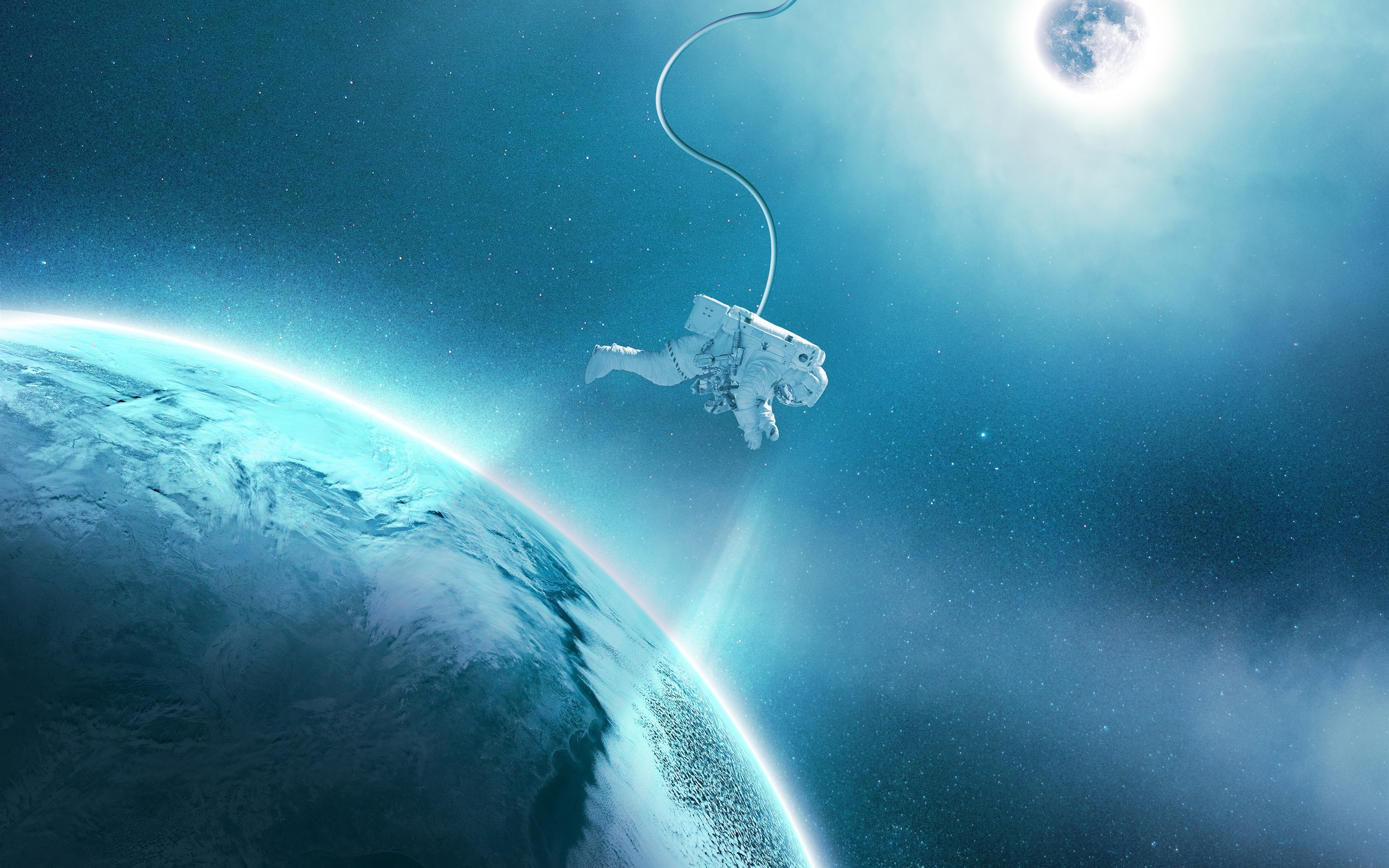 Wallpaper Satellite, Planet, Astronaut, Space, Stars - Astronaut În Space  Hd - 2880x1800 Wallpaper 
