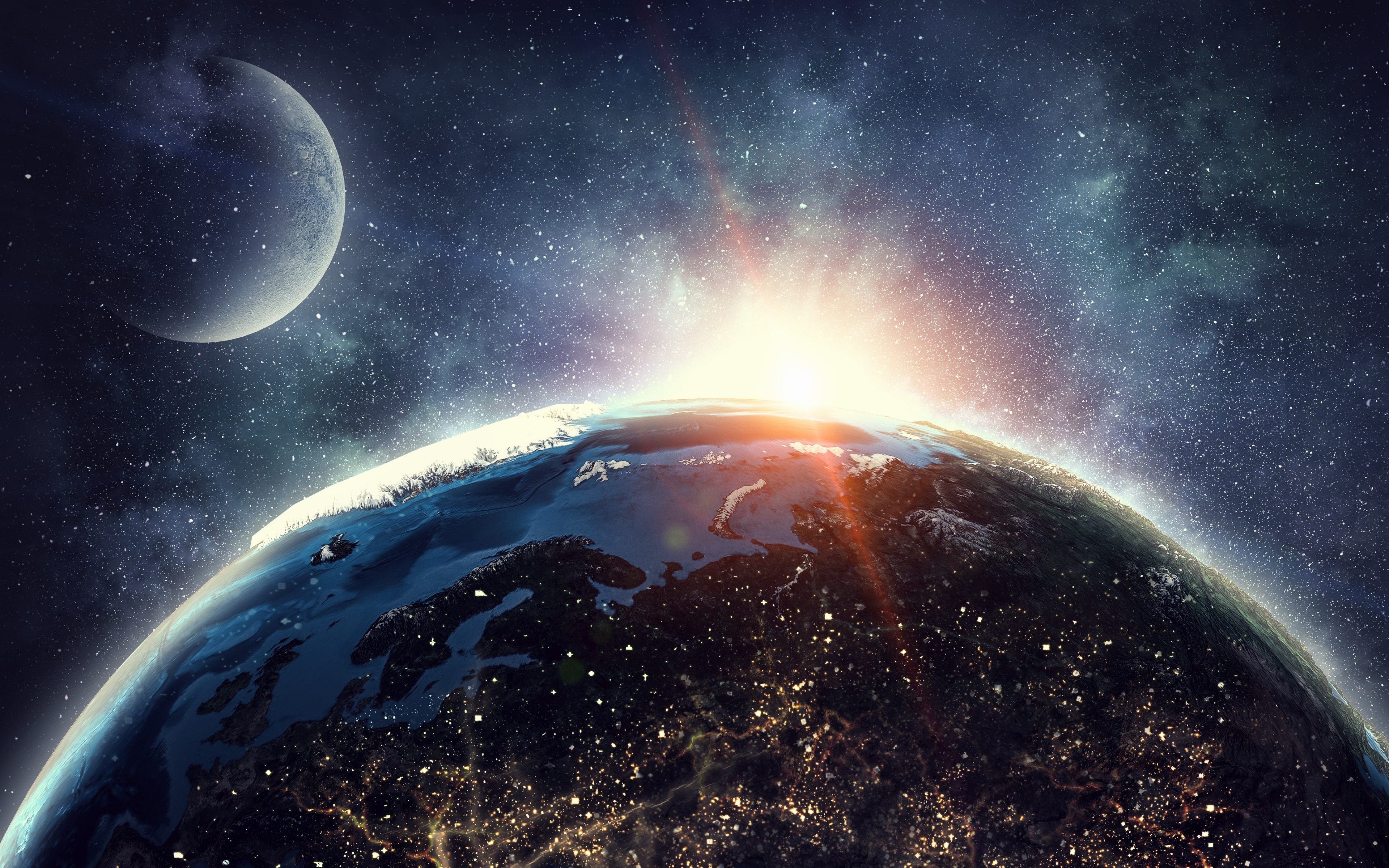 Moon And Earth, Planets, Space, Surface, Twilight, - Earth - HD Wallpaper 