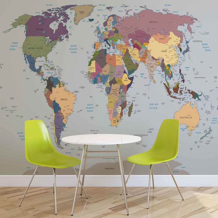 World Map Wallpaper Mural - Political World Map Hd - HD Wallpaper 