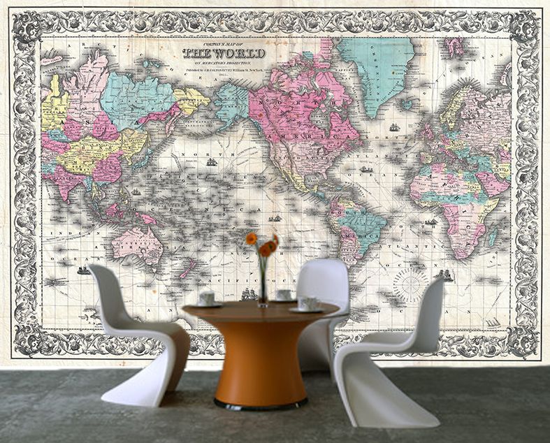 Mural Map Of World - HD Wallpaper 