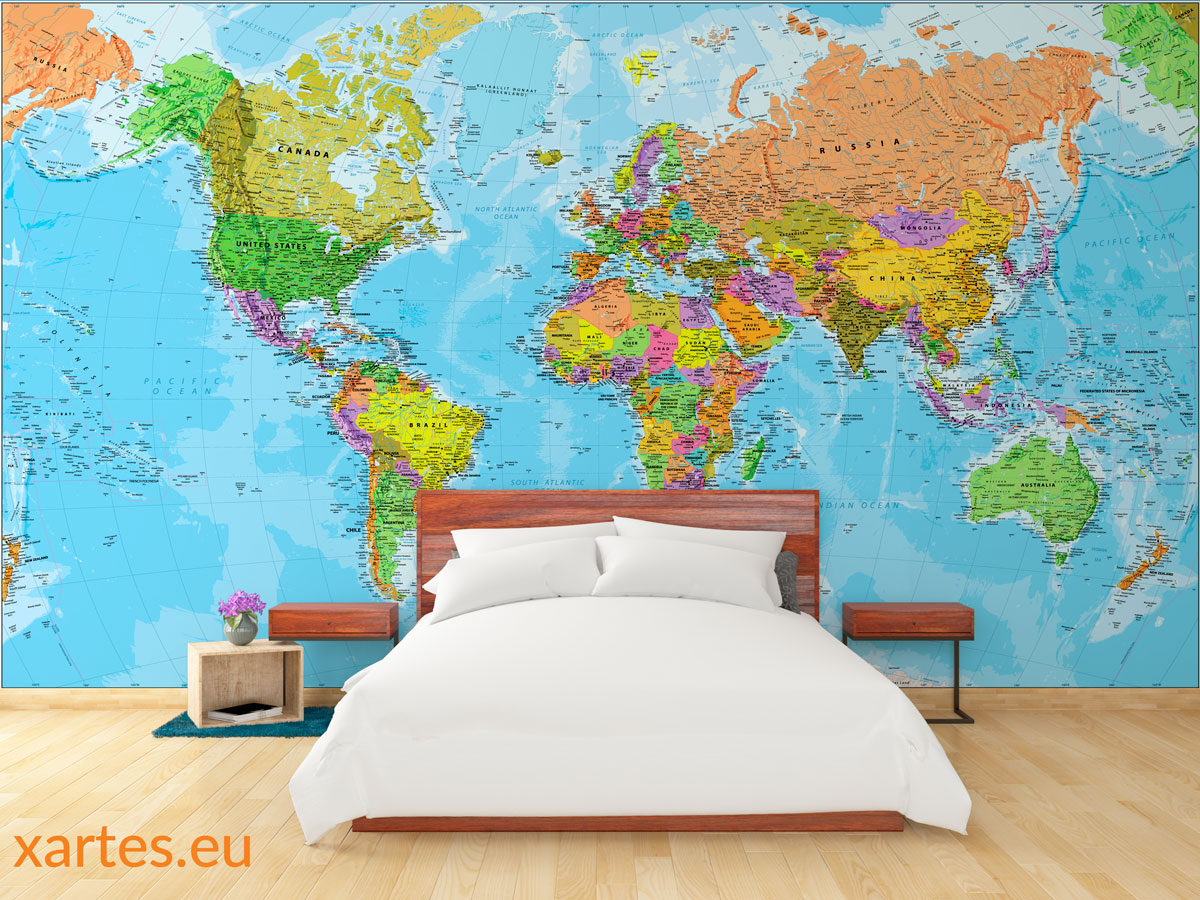 World Map Wall Mural Wallpaper - Full Screen Full High Quality World Map - HD Wallpaper 