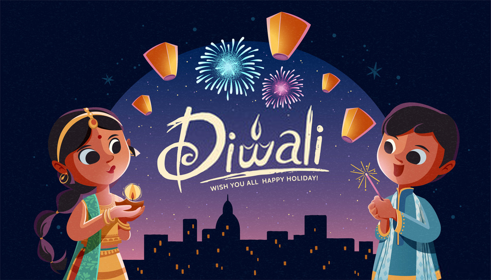 Images Of Diwali Celebration - Diwali Celebration In Cartoon - 1000x571