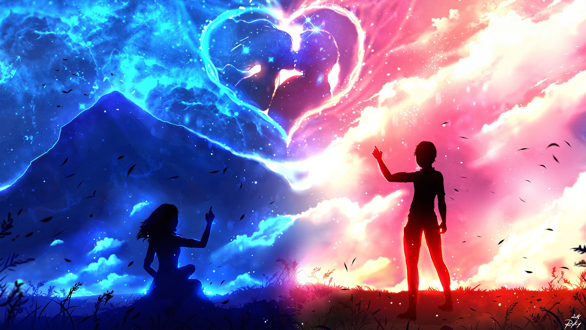 Anime, Couple, Silhouette, Heart, 4k, - Painting Of The Nine Immortals - HD Wallpaper 