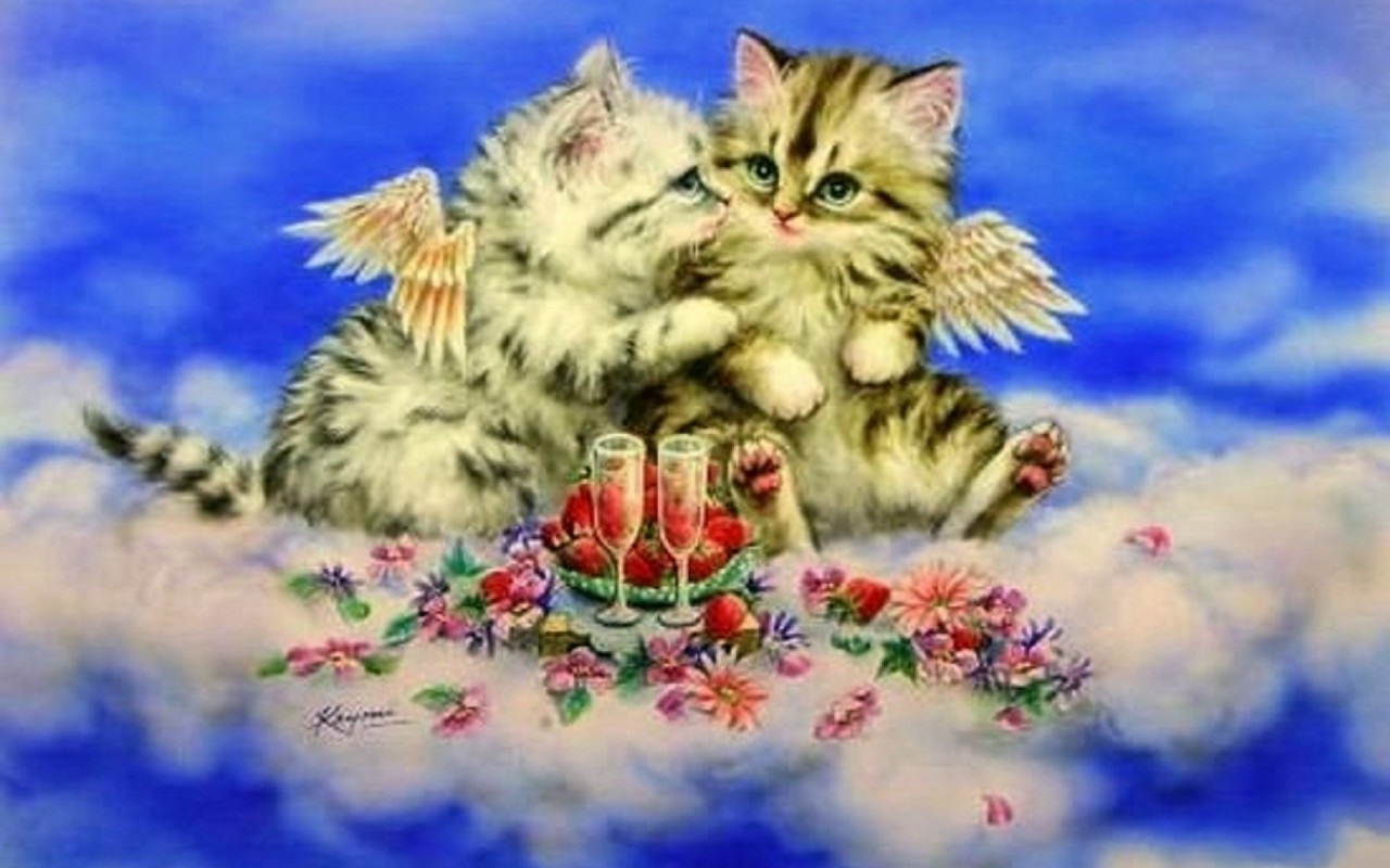 Cute Kittys Heavenly Romantic Wallpapers - Kitten - HD Wallpaper 