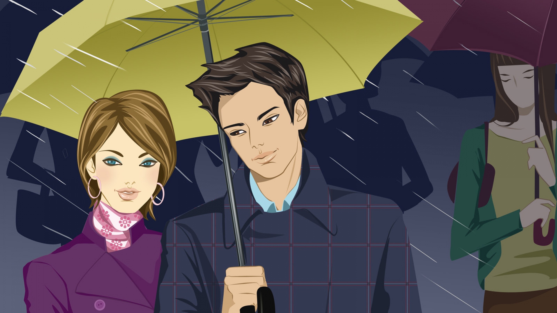 Wallpaper Young Couple Heavy Rain Together Shadow Drawn - Love Cute Shadow Images Full Hd 1080p - HD Wallpaper 