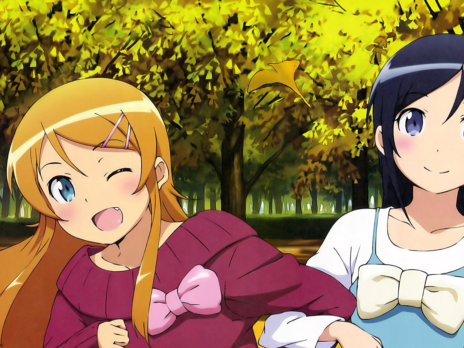 Wallpaper Anime, Girl, Couple, Flirt, Nice, Park, Autumn, - Kirino And Ayase - HD Wallpaper 