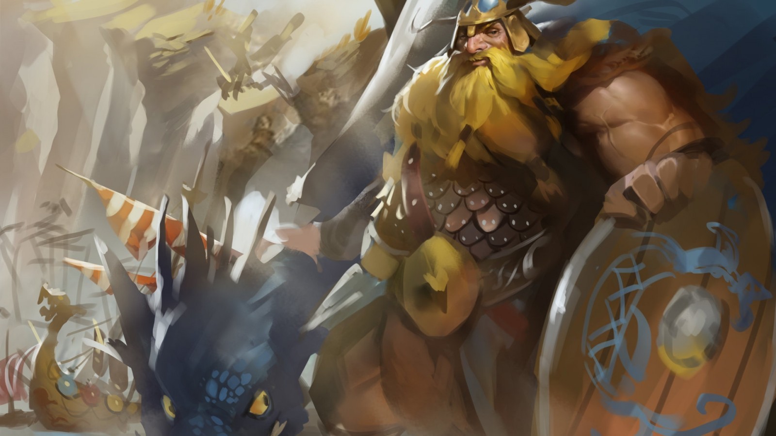 Viking, Shield, Beard, Warrior, Ships, Dragon, Fantasy - Vikings Anime - HD Wallpaper 