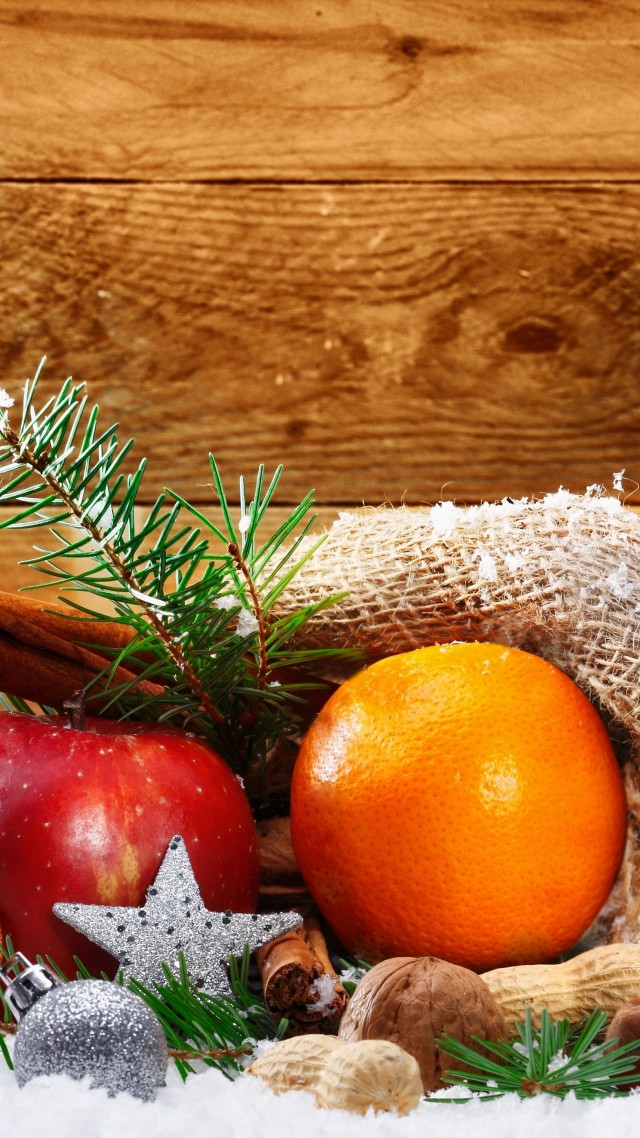 Christmas, New Year, Snow, Orange, Apple, Cinnamon, - Christmas Apple And Cinnamon - HD Wallpaper 