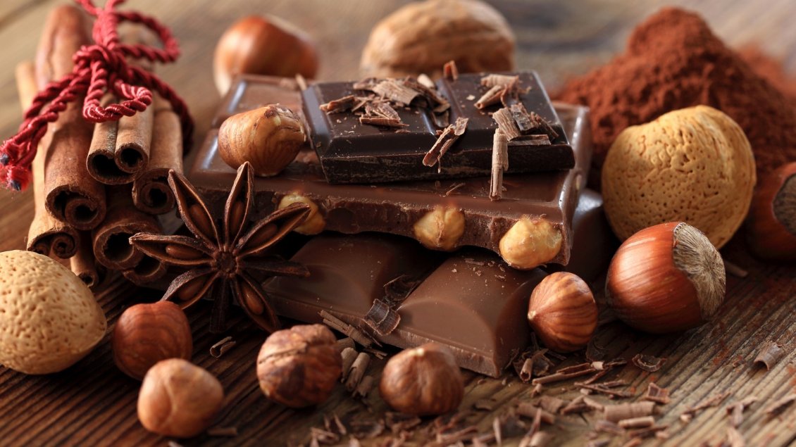 Download Wallpaper Piece Of Chocolates Cinnamon And - Chocolate Wallpaper Hd Desktop - HD Wallpaper 