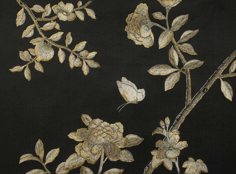 Fromental Silk Wallpaper - Black And Gold Chinoiserie - HD Wallpaper 