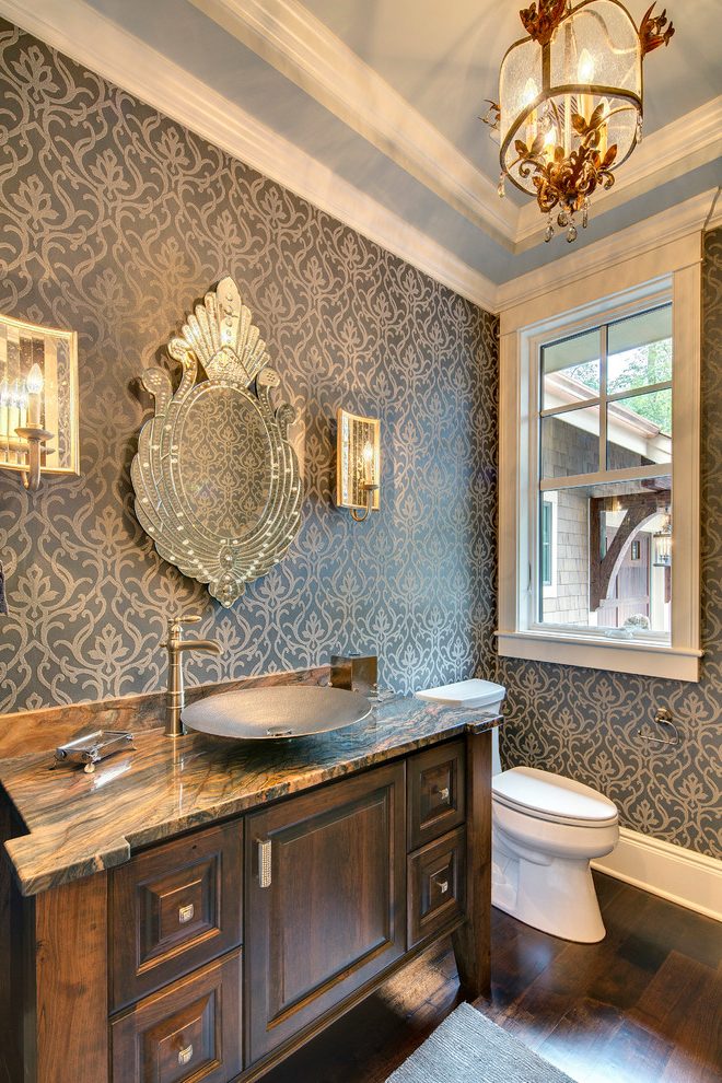 Minneapolis Dark Wallpaper With Copper Wall Mirrors - Elegant Wallpaper For Bathroom - HD Wallpaper 