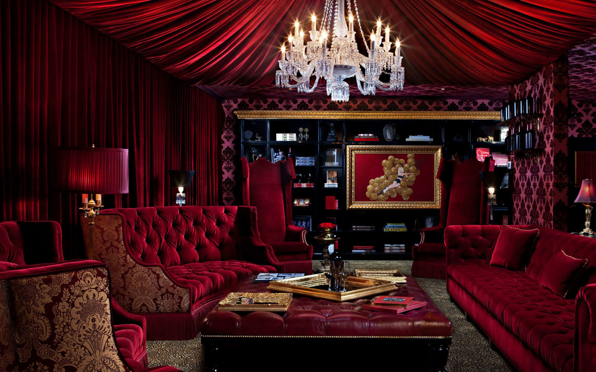 Bordello Chic - Red Romantic Living Room - HD Wallpaper 