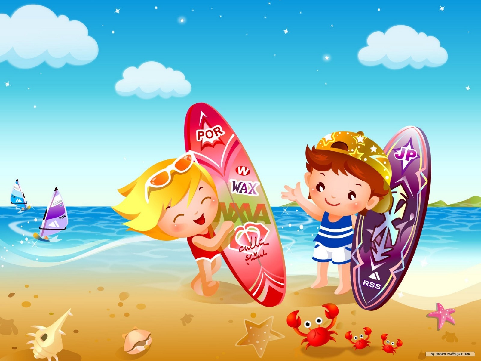 Free Cartoon Wallpaper - Summer Kids - HD Wallpaper 