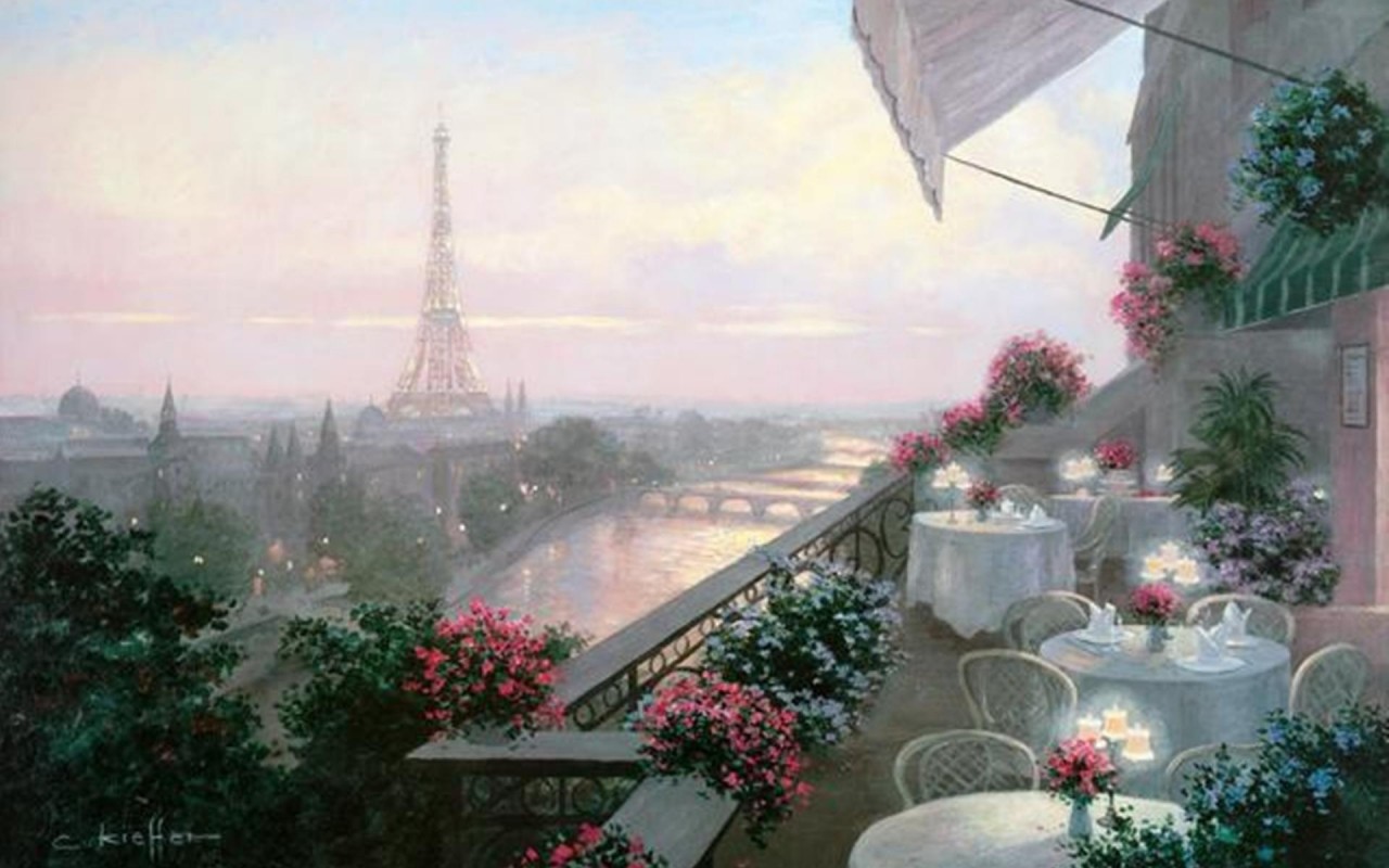 Parisian Cafe Eiffel Tower Wallpapers - Paris And Things For By C Kieffer - HD Wallpaper 