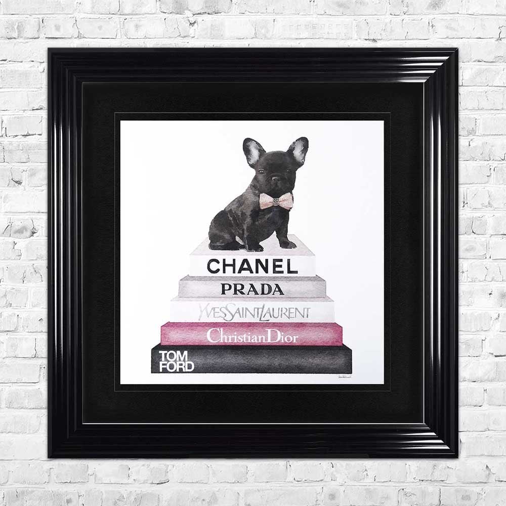Book Stack Fashion French Bulldog Print - HD Wallpaper 