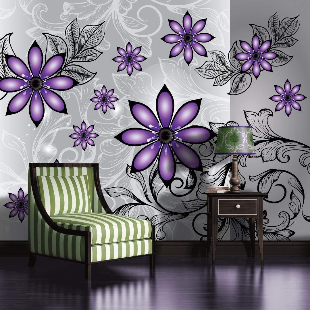Silver And Purple Floral Pattern Wallpaper Mural - Pink And Silver Mural - HD Wallpaper 