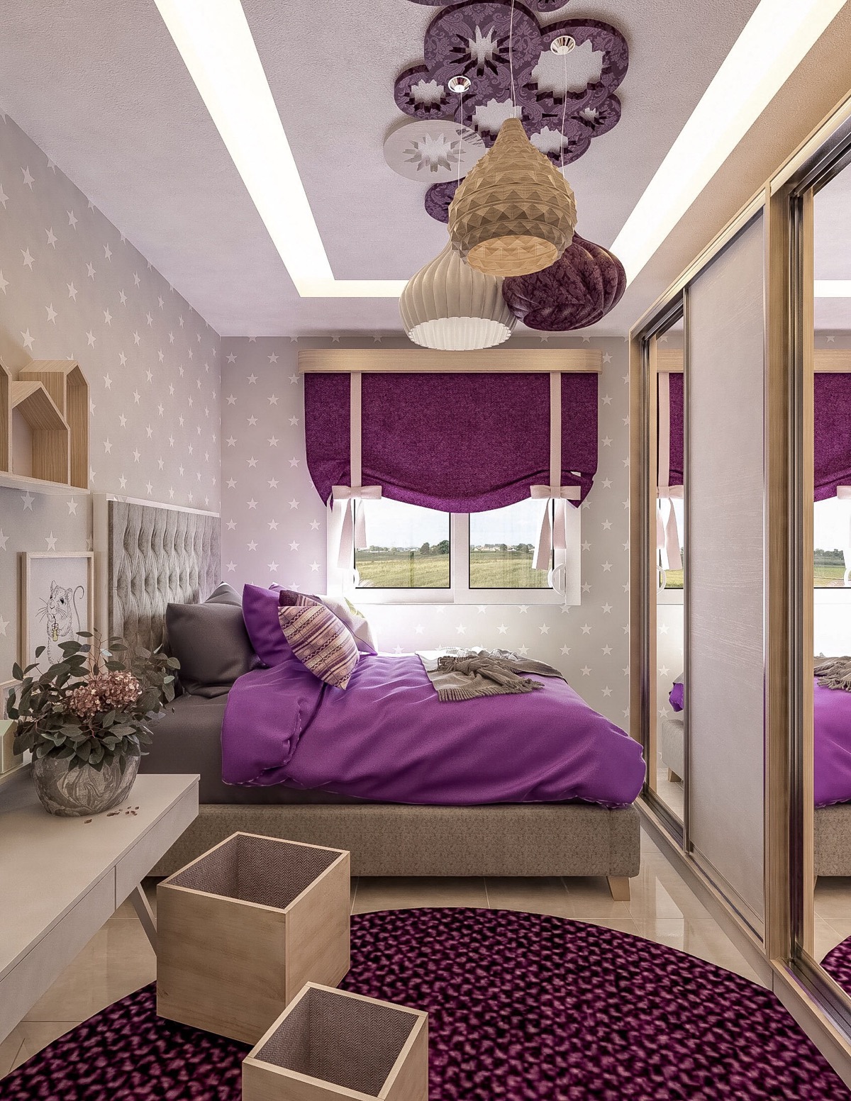 Purple Themed Bedroom - HD Wallpaper 