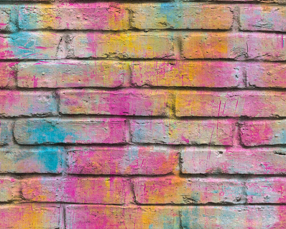 Création Wallpaper Stone, Coloured, Purple, Yellow - Papier Peint Brique Multicolore - HD Wallpaper 