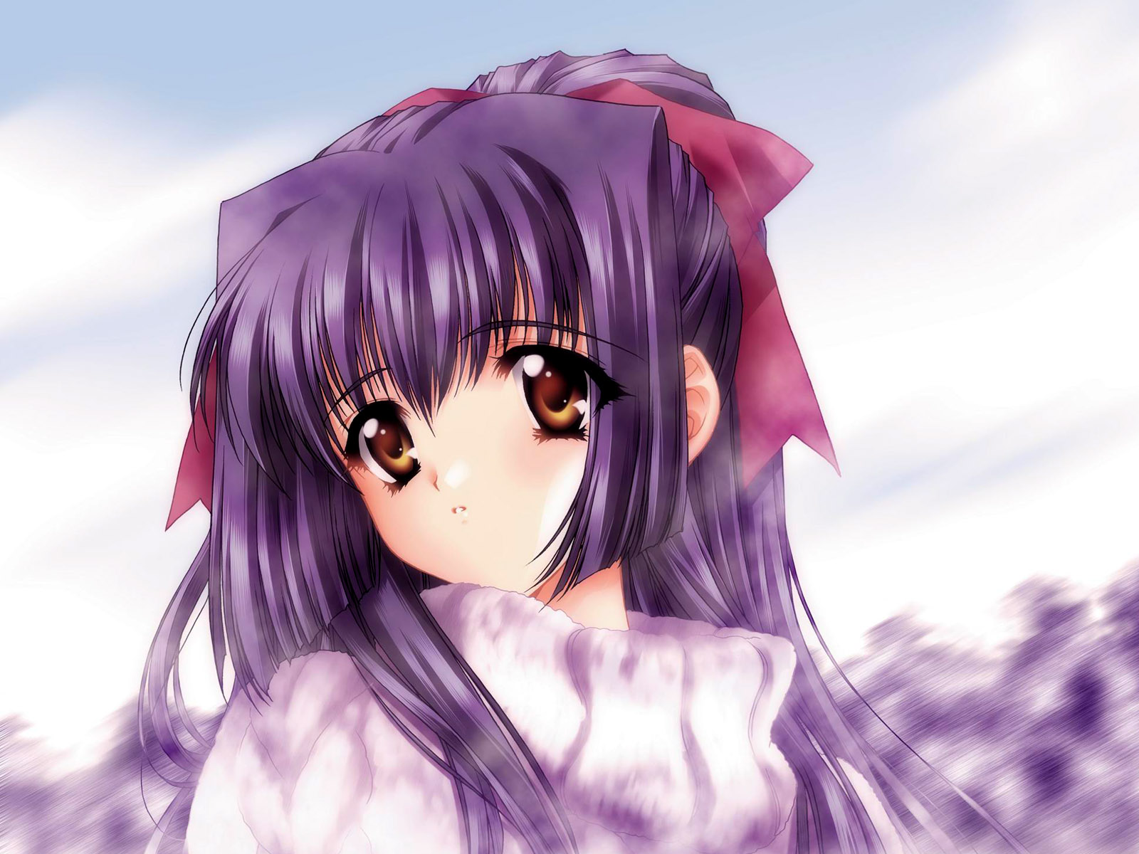 Anime Girl Purple Hair Brown Eyes - HD Wallpaper 