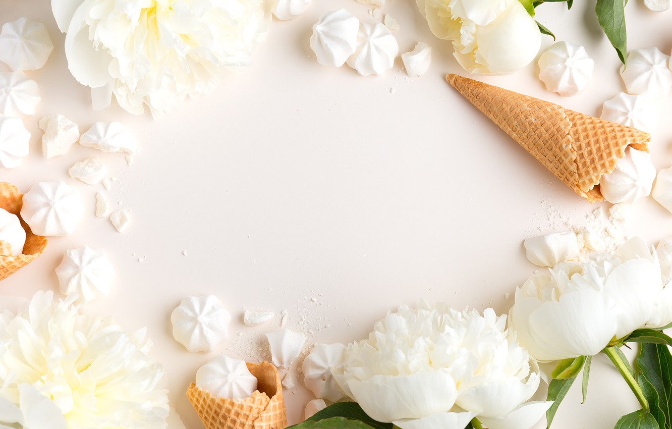 Photo Wallpaper Flowers, Ice Cream, White, White, Horn, - Flower Ice Cream - HD Wallpaper 