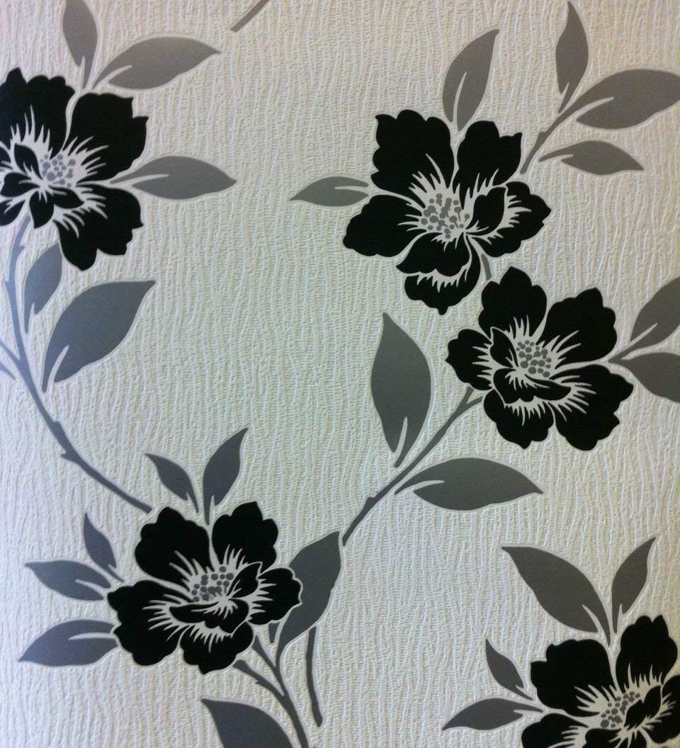 Black And White Flower Feature Wall - HD Wallpaper 