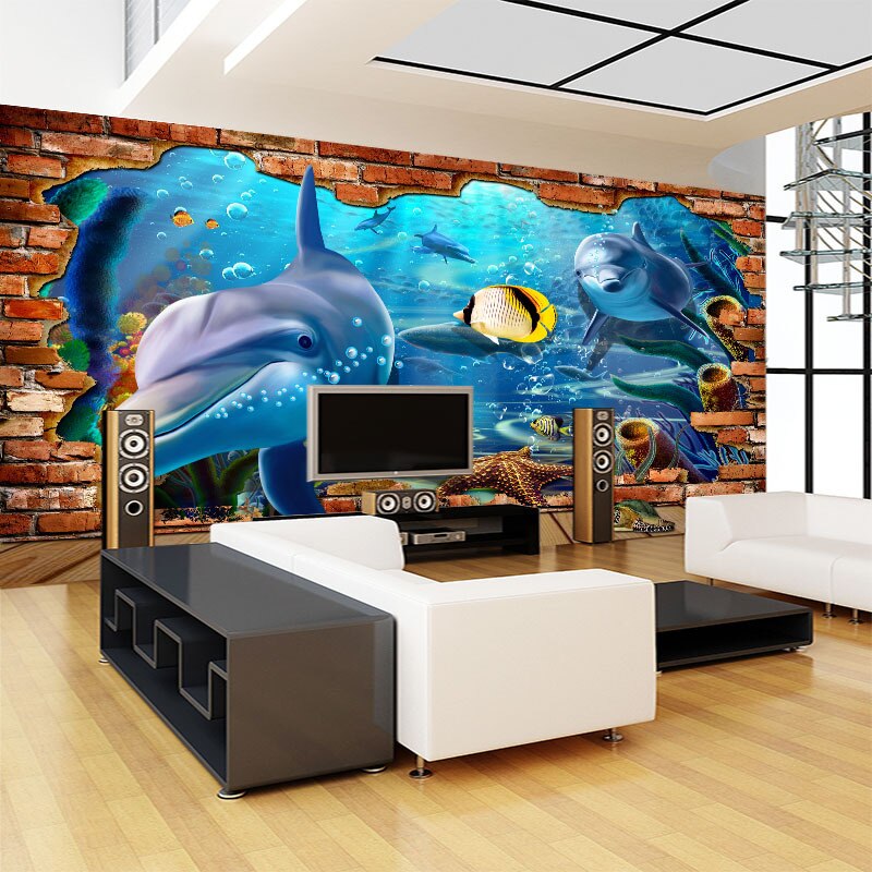 Undersea Seaworld Fish Shell 3d Wallpaper Wall Mural - Aparelho De Som No Apartamento - HD Wallpaper 