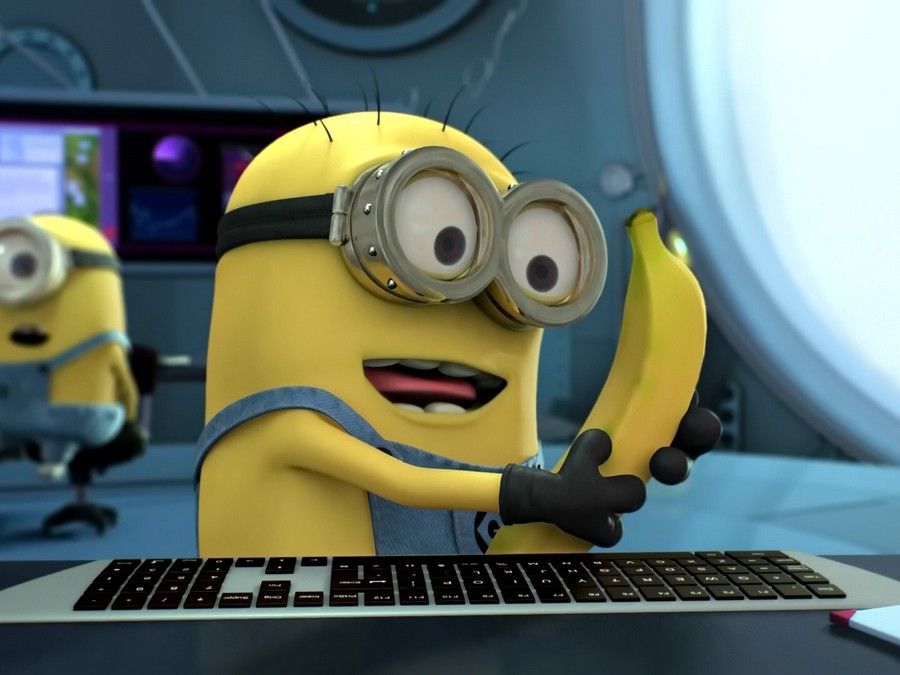 Wallpaper Minions, Despicable Me 2, Banana, Cartoons - Minion Looking At Banana - HD Wallpaper 