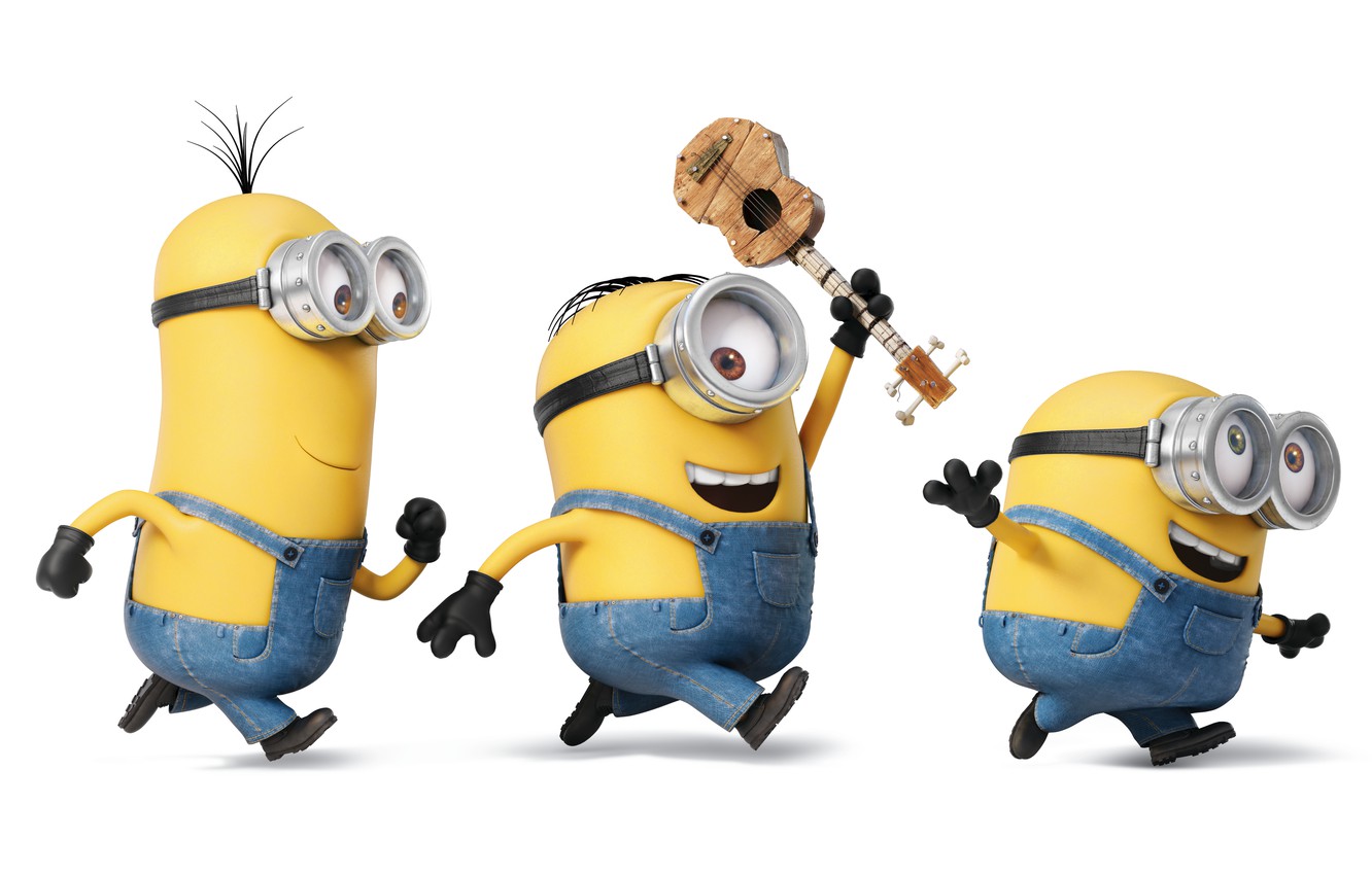 Photo Wallpaper Joy, Mood, Cartoon, Guitar, Yellow, - Bob Kevin And Stuart Minion - HD Wallpaper 