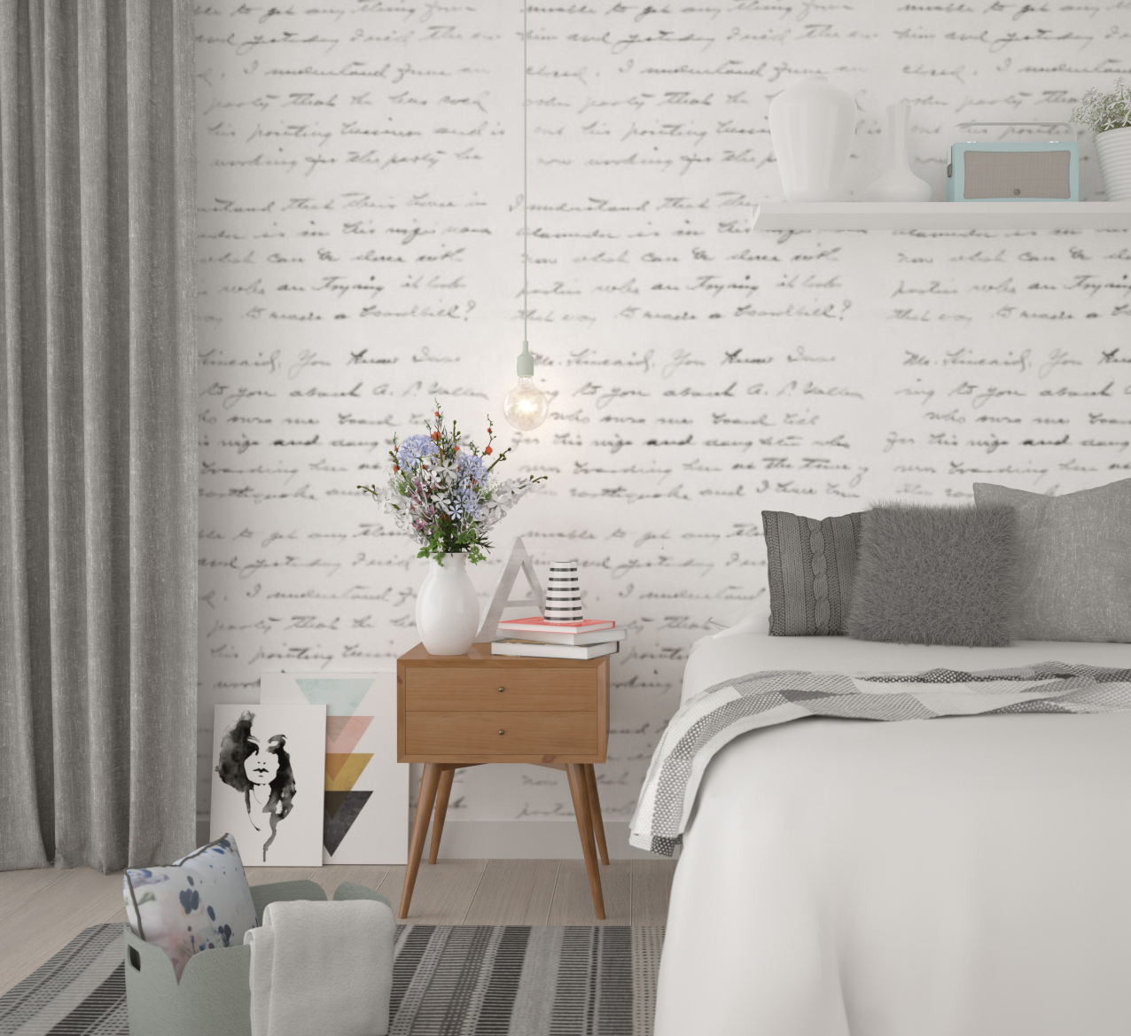 Scandinavian Bedroom Interior Design - Window Blind - HD Wallpaper 