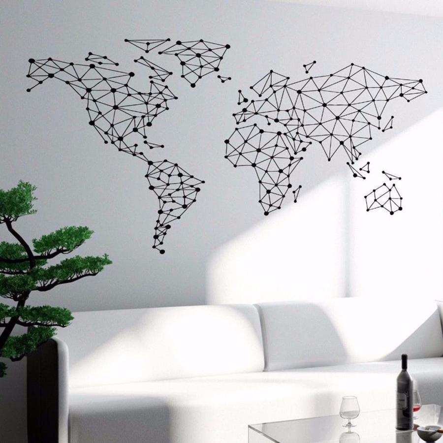 World Map Geometric Wall - HD Wallpaper 