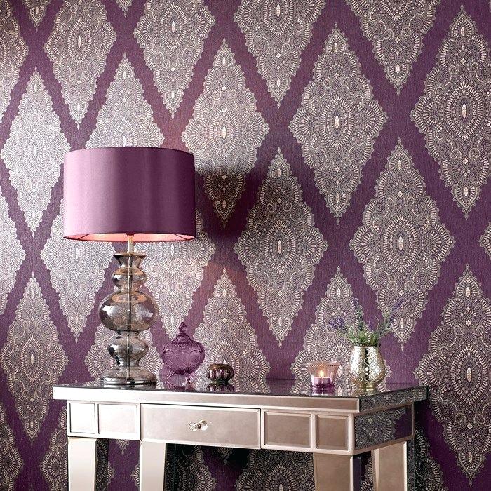 Purple Wallpaper Damask Floral Metallic Wallpaper Jewel - Bedroom Purple Wallpaper Design - HD Wallpaper 